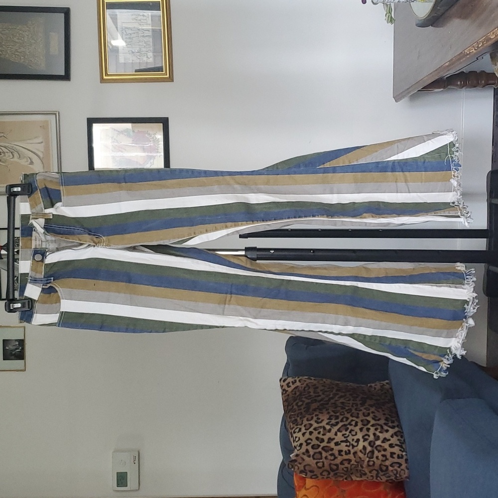 Unique Vintage Saints and Hearts Striped Elephant Flare Bottoms Jeans